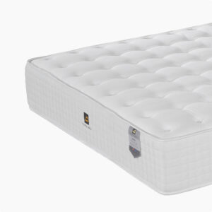 Pure Bed vzmetnica NATUR – produktna fotografija, pogled na vogal z etiketo.